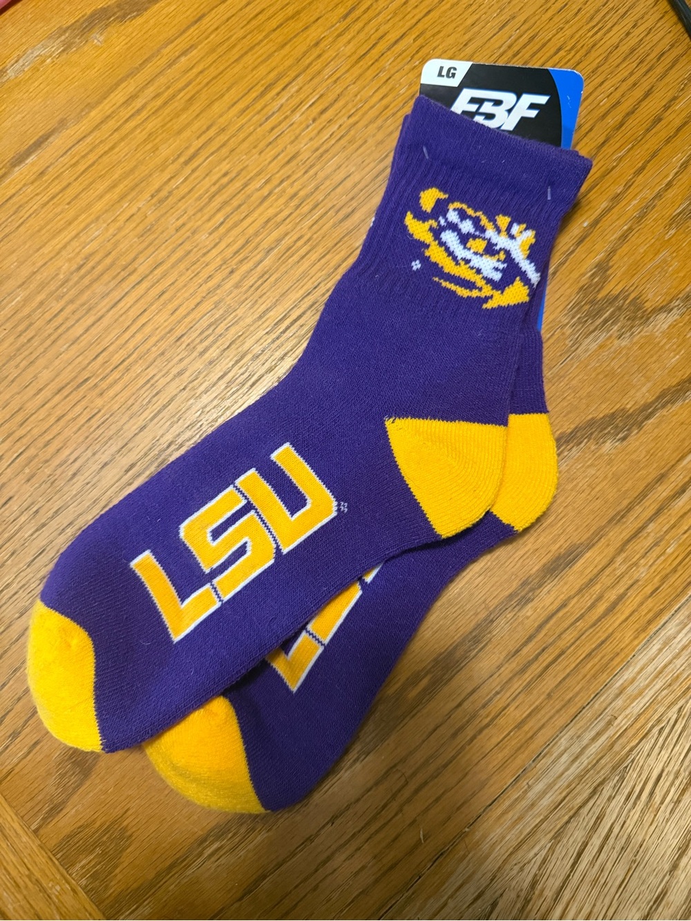 LSU Athletic Crew Socks in Purple and Gold - Team Logo Comfort